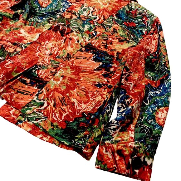 Chico’s Artsy Silk Blend Top Shacket Red WaterColor 0 (Small) Women CareerCore - Picture 13 of 15